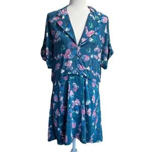 Tucker NYC Silk Market Dress Teal Floral Print Women’s Large